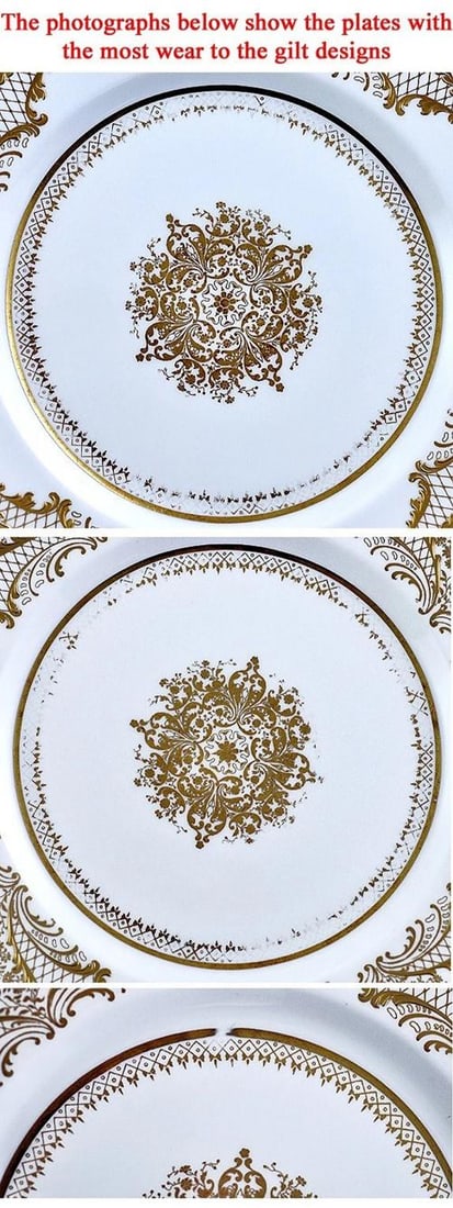 Best 12 Royal Doulton Gilt Porcelain RA2600 Dinner Plates - 5