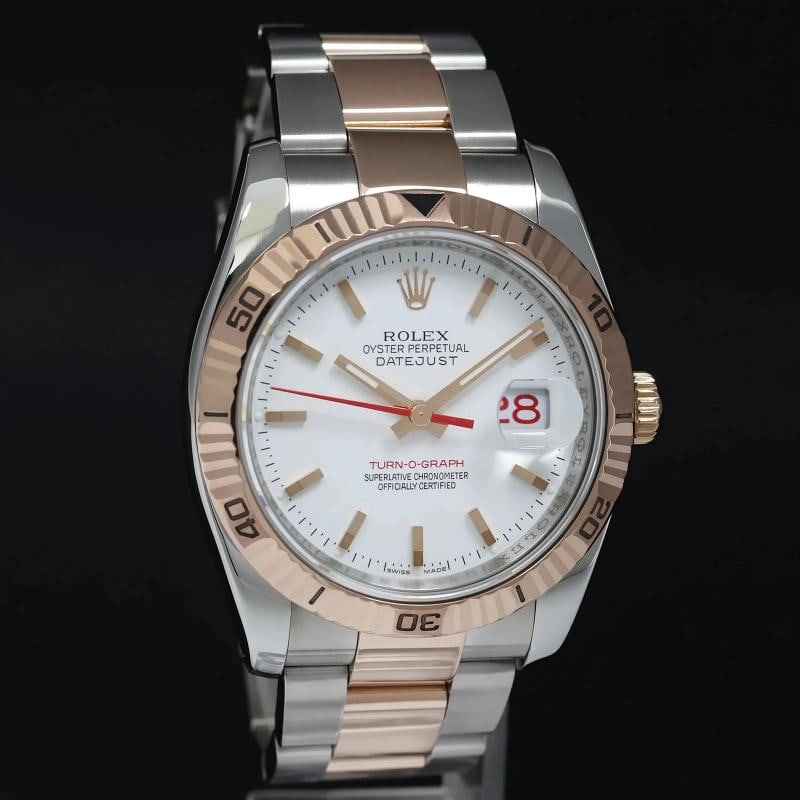 2004 Rolex DateJust 36mm Turn-O-Graph 116261 Rose Gold Two Tone Steel White Dial - 3