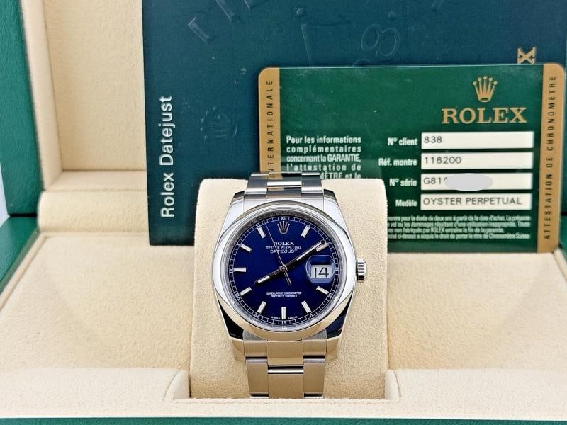 Rolex Datejust 116200 36mm Blue Dial Stainless Steel Box Paper: Condition: Pre-owned - Excellent,Bezel Color: Silver,Year Manufactured: 2010-2019,Band/Strap: Rolex Oyster,Case Color: Silver,Department: Men,Watch Shape: Round,Style: Casual, Classic, Dress/Formal, L