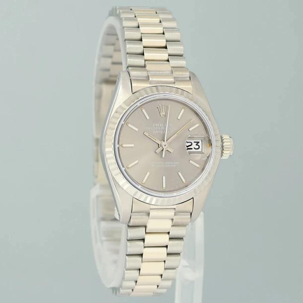 PAPERS Ladies Rolex DateJust Silver Sigma President 26mm 6917 White Gold Watch - 3