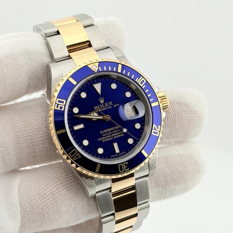 2007 Rolex Submariner Date Blue 16613 40mm Blue Dial 18k Yellow Gold Steel - 5