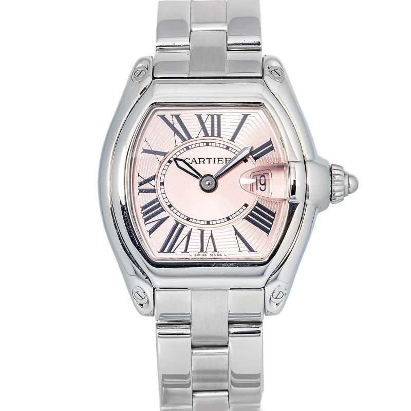 Cartier Roadster W62016V3 Stainless Steel PINK Dial Quartz Ladies Watch 30mm: Case Size 30x36 mm Wrist Fit 6.25 inches Box No Papers No Condition Ã¢â‚¬â€ Used - Like New Full Specifications Brand Cartier Customized No Serial #