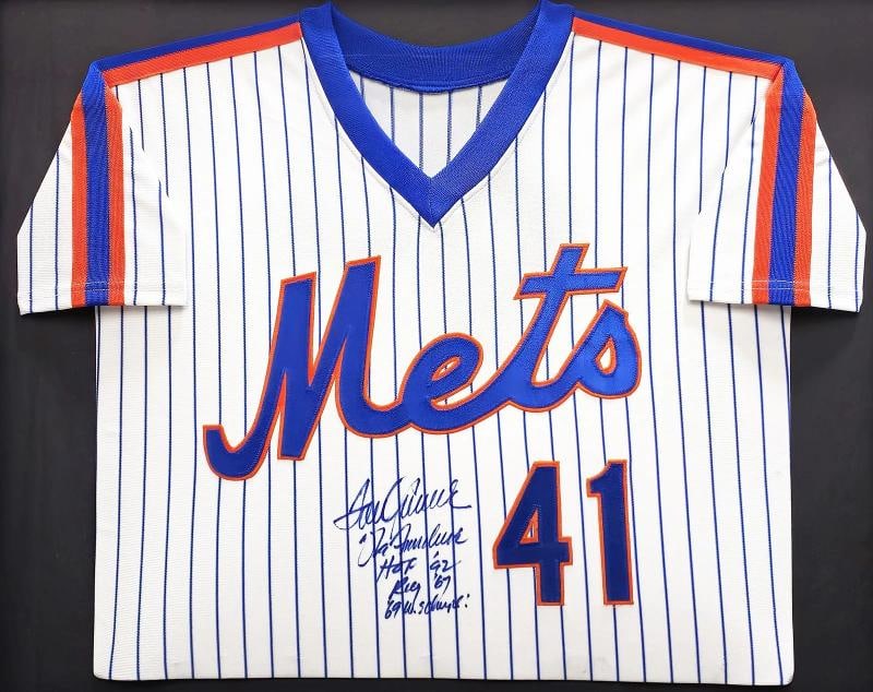 Mets Tom Seaver Signed Framed White Pinstripes Jersey "The Franchise" JSA - 2