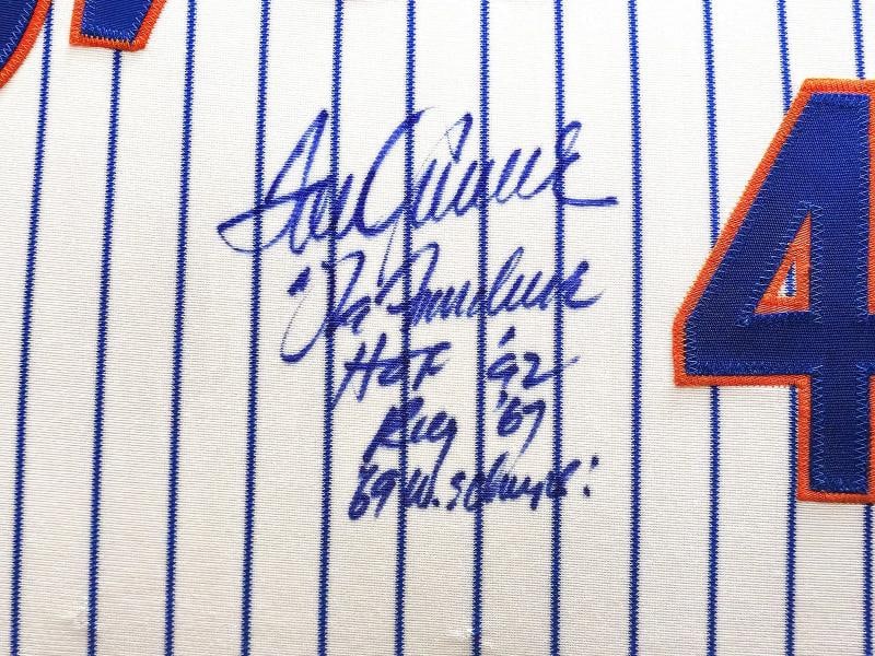 Mets Tom Seaver Signed Framed White Pinstripes Jersey "The Franchise" JSA - 3