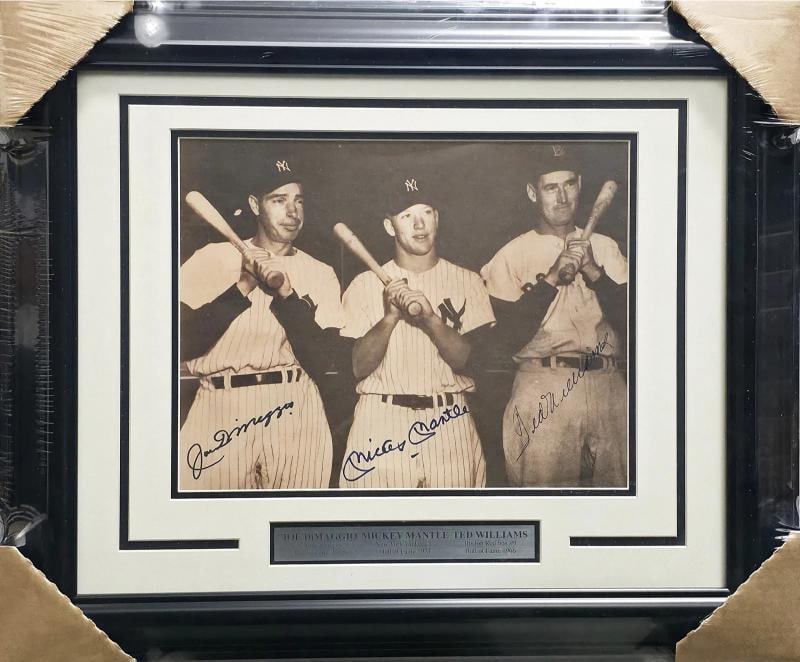 Mickey Mantle, Ted Williams & Joe DiMaggio Signed Framed 11x14 Photo BAS: Sport: Baseball,Product: Photo,Object Type: Photograph,Player: Mickey Mantle, Ted Williams & Joe DiMaggio,Signed By: Mickey Mantle, Ted Williams & Joe DiMaggio,Autographed: Yes,Signed: Yes,Autograph