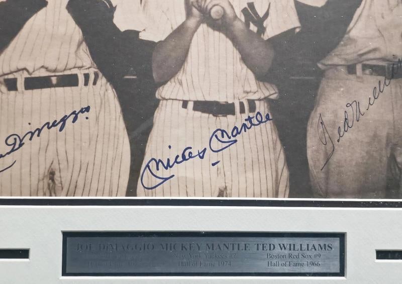 Mickey Mantle, Ted Williams & Joe DiMaggio Signed Framed 11x14 Photo BAS - 3