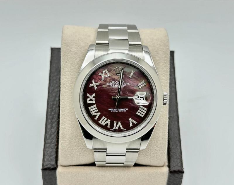 Rolex Datejust 41 126300 Tahitian MOP Roman Diamond Dial Stainless Steel: Style Number: 126300 Model: Rolex Datejust 41 Case Material: Stainless Steel Band: Stainless Steel Bezel: Stainless Steel Dial: Custom Tahitian Mother of Pearl Roman Diamond Dial Crystal: Sapphire