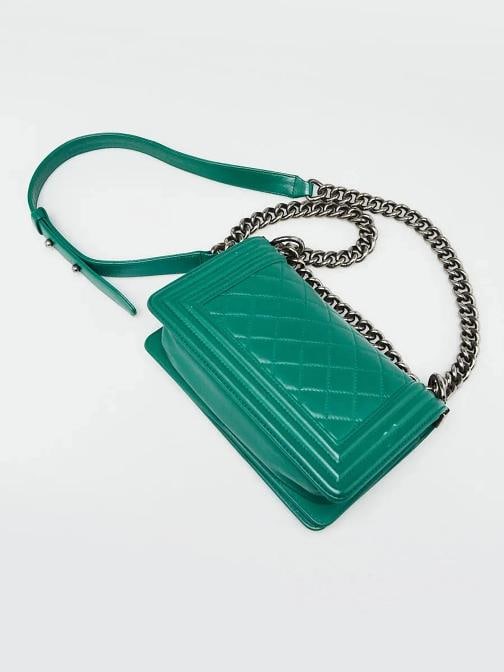 Chanel Green Quilted Lambskin Leather Small Boy Bag - 3
