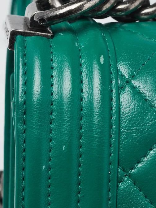 Chanel Green Quilted Lambskin Leather Small Boy Bag - 7
