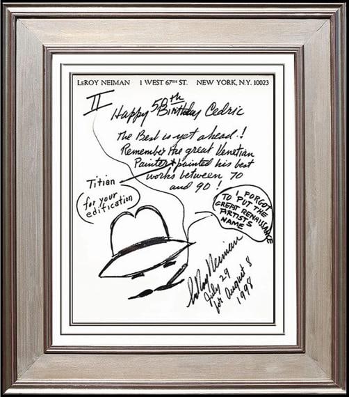 LeRoy NEIMAN Original Signed Self Portrait Drawing Artwork Framed Painting: This drawing measures a remarkable 10" x 8", and, is in an elaborate, custom wood frame that is very warm in nature. The framed dimensions are approx. 22" X 20"