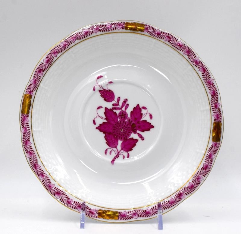 Set of 8 Herend Chinese Bouquet Raspberry Cream Soups & Underplates Hand Painted - 5