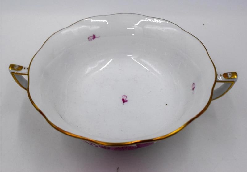 Set of 8 Herend Chinese Bouquet Raspberry Cream Soups & Underplates Hand Painted - 8