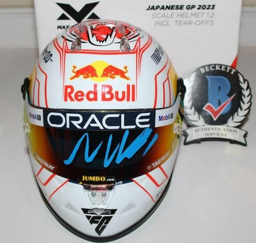 MAX VERSTAPPEN SIGNED RED BULL RACING 1:2 HELMET FORMULA 1 F1 BECKETT BAS COA: Sport: Racing-Formula 1,Player: Max Verstappen,Signed: Yes,Original/Reprint: Original,Autograph Authentication: Beckett Authentication Services (BAS),Product: Helmet,Country of Origin: United States