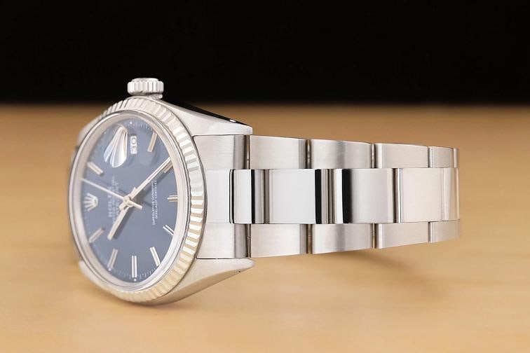 ROLEX MENS DATEJUST 16014 BLUE DIAL 18K WHITE GOLD BEZEL STAINLESS STEEL WATCH - 4