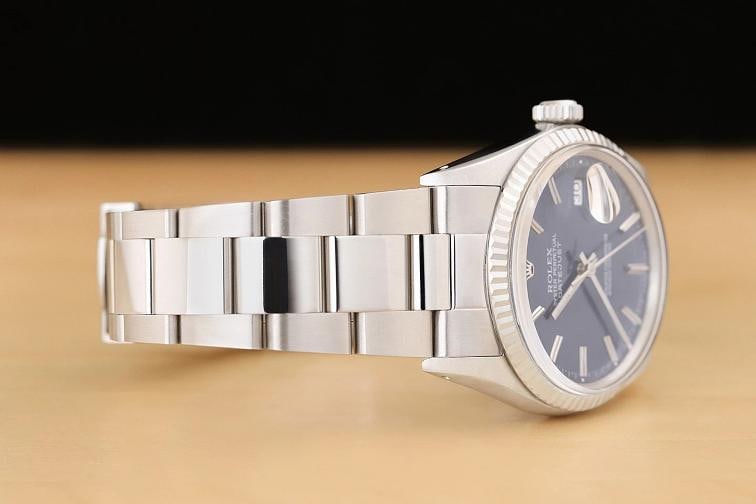 ROLEX MENS DATEJUST 16014 BLUE DIAL 18K WHITE GOLD BEZEL STAINLESS STEEL WATCH - 7