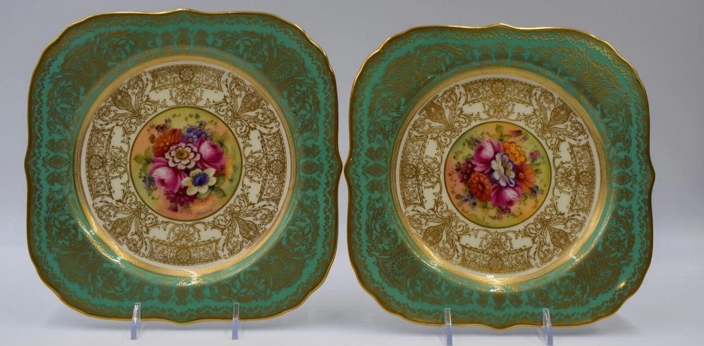 10 Royal Worcester Artist Signed Square Hand Painted Dessert Plates - 4