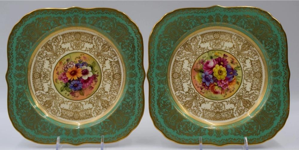 10 Royal Worcester Artist Signed Square Hand Painted Dessert Plates - 6