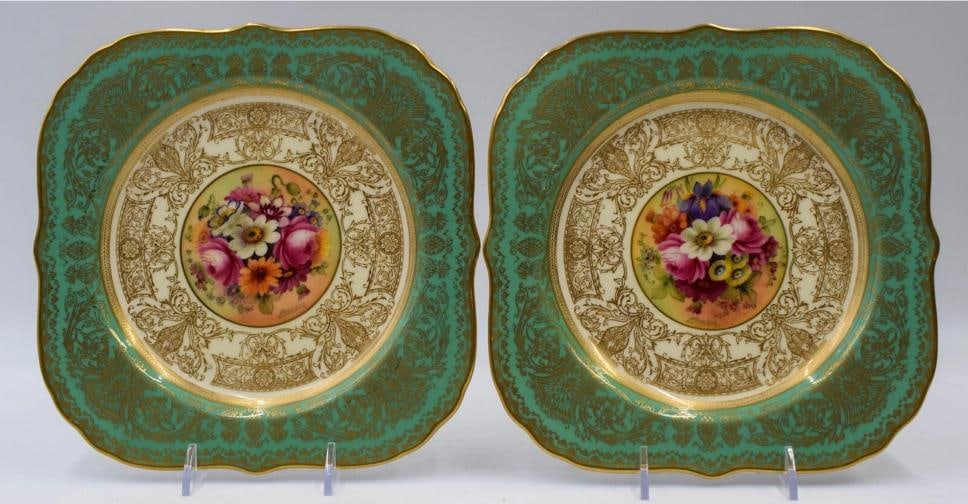 10 Royal Worcester Artist Signed Square Hand Painted Dessert Plates - 7