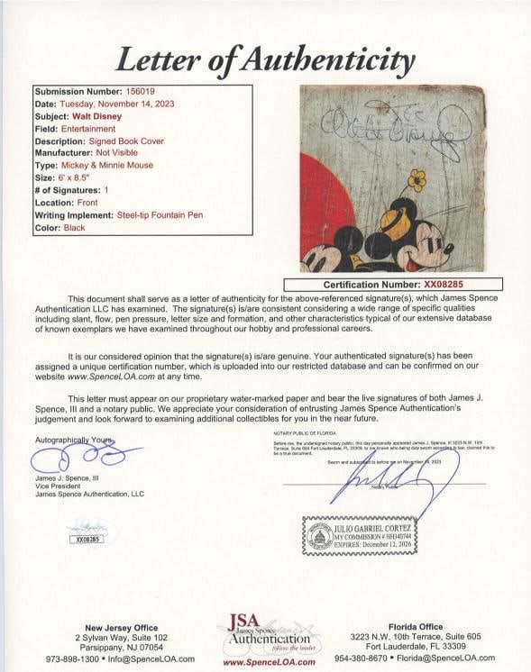 Walt Disney signed Vintage Mickey & Minnie Mouse Book Cover JSA LOA Auto - 2