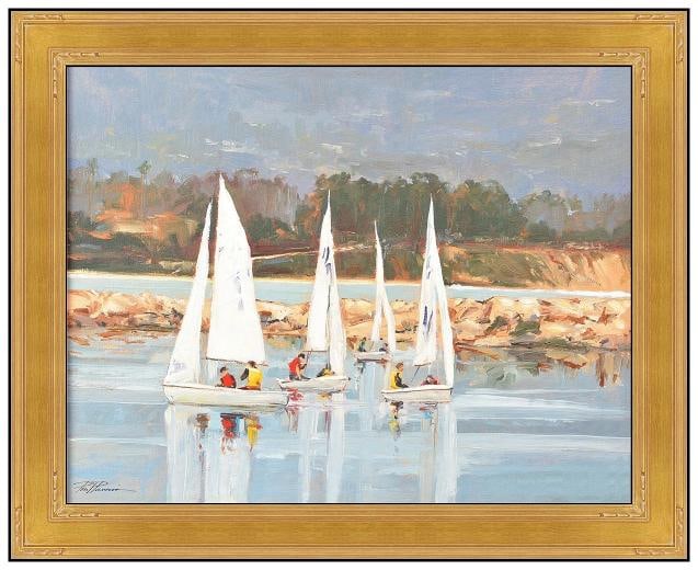 Paul Panossian Original Painting On Canvas Board Seascape Nautical Signed Art: Furthermore, the immaculate artwork is of impressive craftsmanship and versatile size measuring approximately 14" x 18" and 22" x 26" with the high-quality frame made specifically for this painting. F
