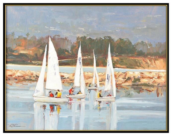 Paul Panossian Original Painting On Canvas Board Seascape Nautical Signed Art - 2