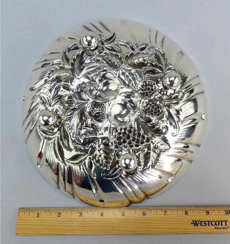 Lovely Kirk Sterling Silver Hand Chased Fruit Flowers Repousse 9.5" Bowl 233 - 5