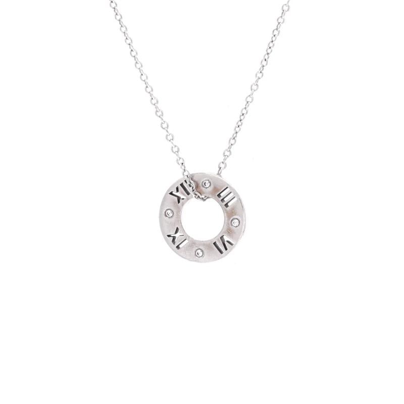 Tiffany & Co. Atlas Pierced Circle Pendant Necklace 18K White Gold with Diamonds: Condition: Pre-owned - Good,Brand: Tiffany & Co.,Main Stone: Diamond,Metal: 18K White Gold,Metal Purity: 18K,Style: Pendant,Type: Necklace,Color: White Gold,Material: 18K White Gold, Diamond