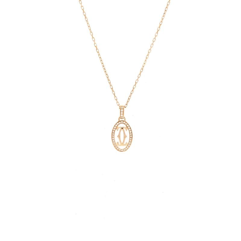 Cartier Double C de Cartier Pendant Necklace 18K Rose Gold and Diamonds: Condition: Pre-owned - Good,Brand: Cartier,Main Stone: Diamond,Metal: 18K Rose Gold,Metal Purity: 18K,Style: Pendant,Type: Necklace,Color: Rose Gold,Material: 18K Pink Gold, Diamond