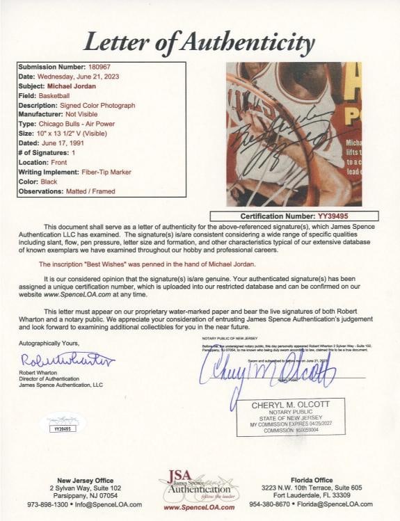 Michael Jordan signed Framed Photo JSA LOA Bulls Basketball Inscribed Auto: Sport: Basketball,Player: Michael Jordan,Signed: Yes,Original/Reprint: Original,Autograph Authentication: James Spence Authentication (JSA),Product: Photo,Team: Chicago Bulls