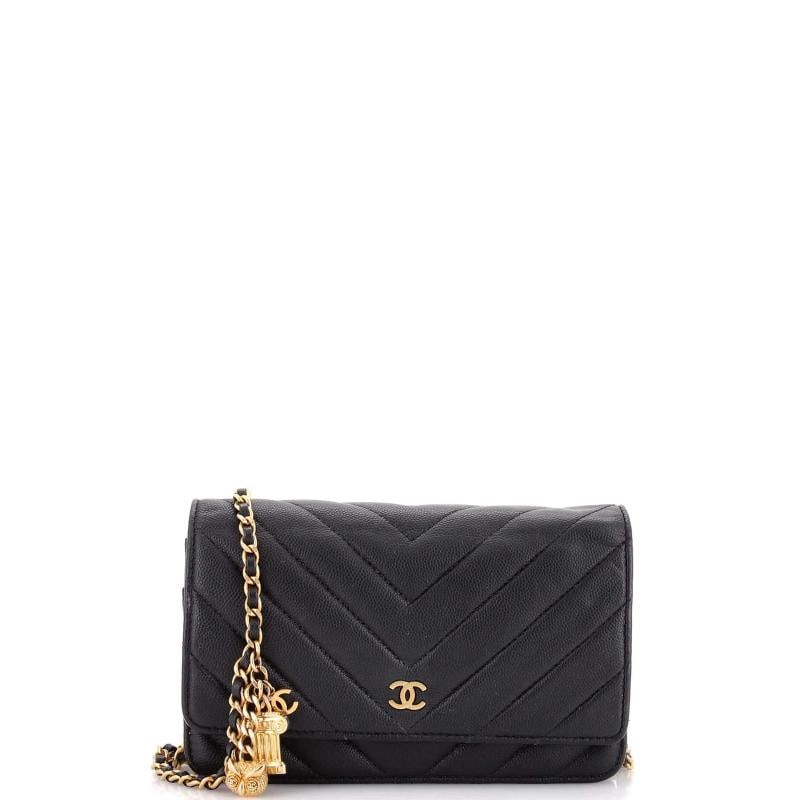 Chanel Ancient Greek Charm Wallet on Chain Chevron Caviar: Condition: Pre-owned - Good,Brand: Chanel,Exterior Material: Leather,Style: Cross Body Bags,Exterior Color: Black,Department: Women,Size: Unknown,Accessories: Authenticity Card