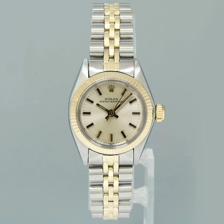 Ladies Rolex 6719 Jubilee Oyster Perpetual 24mm Two Tone Gold Silver Dial Watch - 2