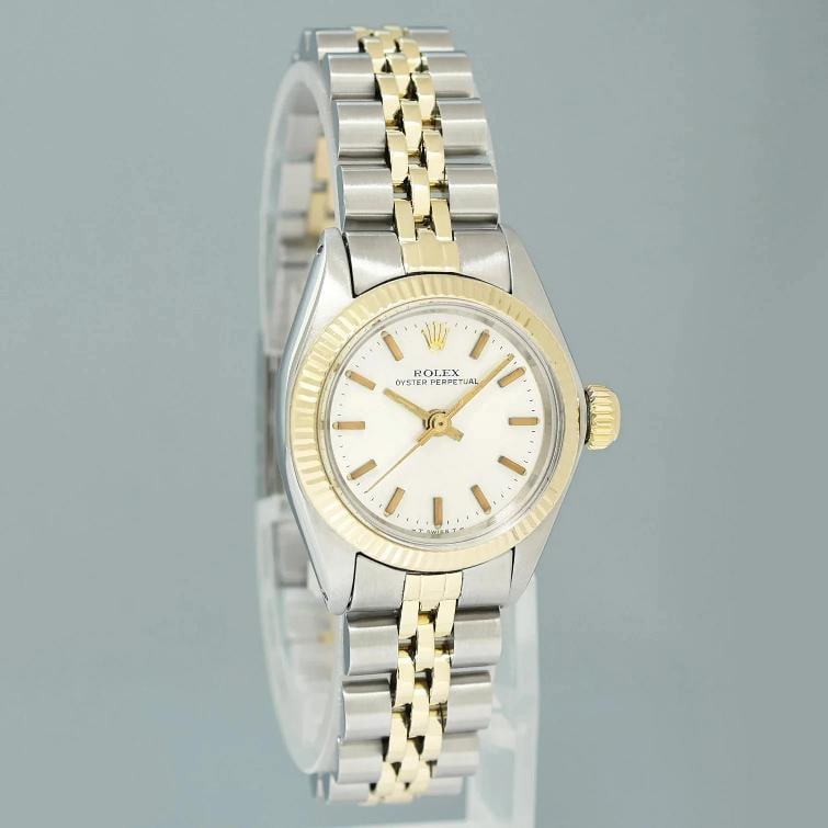 Ladies Rolex 6719 Jubilee Oyster Perpetual 24mm Two Tone Gold Silver Dial Watch - 3