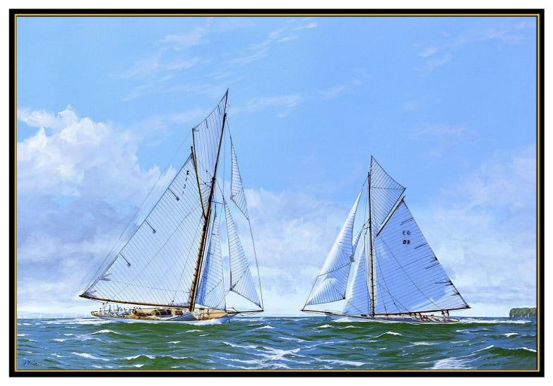 James Miller Original Oil Painting on Canvas Sailboat Race Mariquita Signed Art - 2