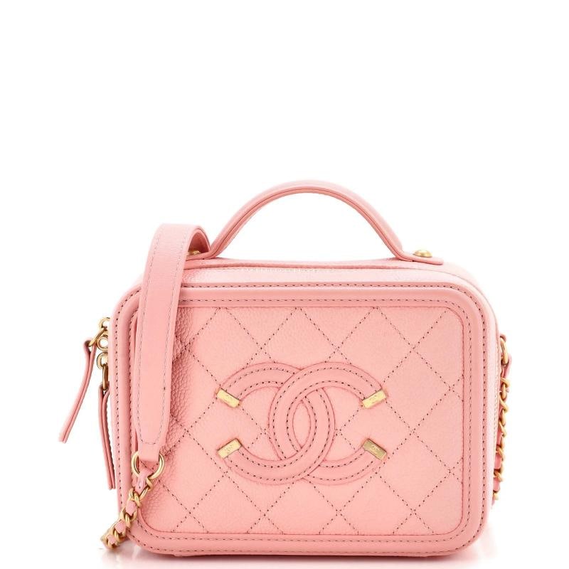 Chanel Filigree Vanity Case Quilted Caviar Small: Condition: Pre-owned - Excellent,Brand: Chanel,Exterior Material: Leather,Style: Top Handle,Exterior Color: Pink,Department: Women,Size: Small