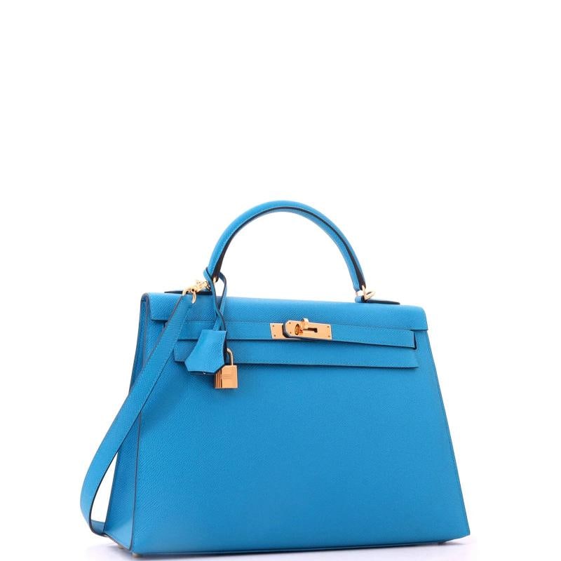Hermes Kelly Handbag Blue Epsom with Gold Hardware 32 - 2