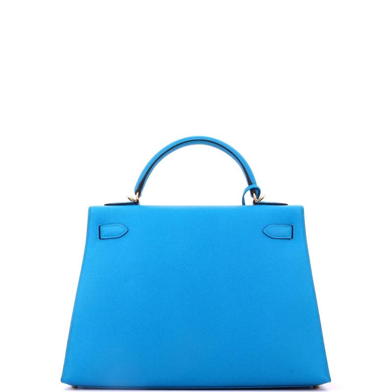 Hermes Kelly Handbag Blue Epsom with Gold Hardware 32 - 3