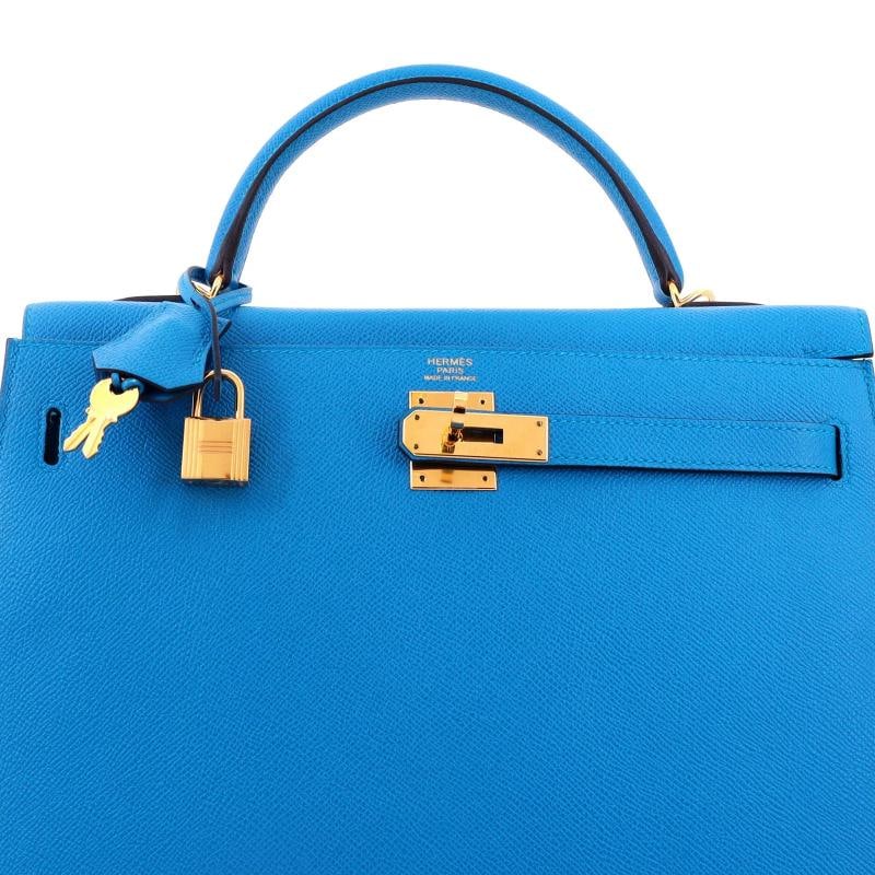 Hermes Kelly Handbag Blue Epsom with Gold Hardware 32 - 5