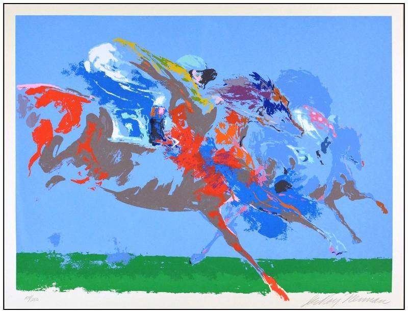 LeRoy Neiman Original Color Serigraph In The Stretch Horse Racing Signed Framed - 3