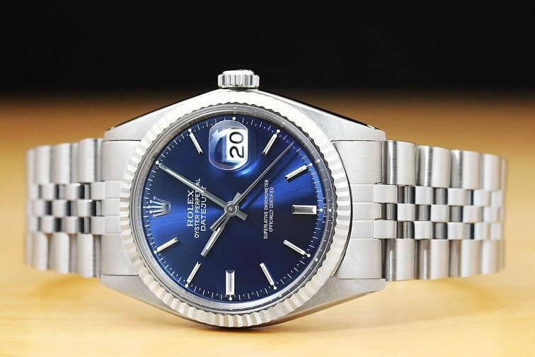 ROLEX MENS DATEJUST 1601 BLUE DIAL 18K WHITE GOLD STAINLESS STEEL JUBILEE WATCH - 3