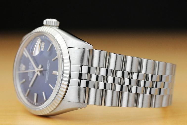 ROLEX MENS DATEJUST 1601 BLUE DIAL 18K WHITE GOLD STAINLESS STEEL JUBILEE WATCH - 4