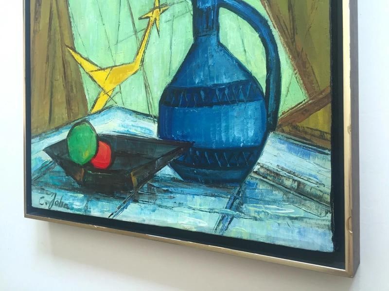 MID CENTURY MODERNIST C. JOHN FRAMED ORIGINAL STILL LIFE OIL PAINTING ON CANVAS - 11