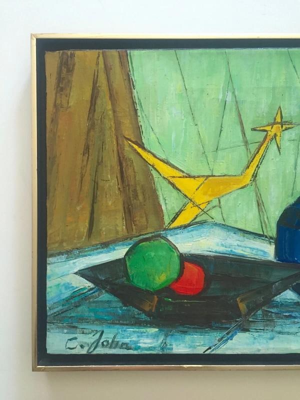 MID CENTURY MODERNIST C. JOHN FRAMED ORIGINAL STILL LIFE OIL PAINTING ON CANVAS - 2
