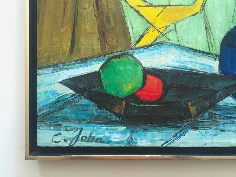 MID CENTURY MODERNIST C. JOHN FRAMED ORIGINAL STILL LIFE OIL PAINTING ON CANVAS - 6