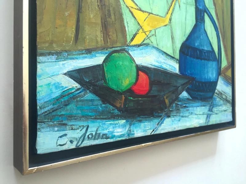 MID CENTURY MODERNIST C. JOHN FRAMED ORIGINAL STILL LIFE OIL PAINTING ON CANVAS - 7