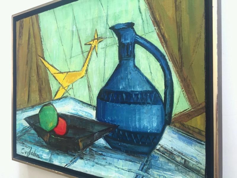 MID CENTURY MODERNIST C. JOHN FRAMED ORIGINAL STILL LIFE OIL PAINTING ON CANVAS - 9