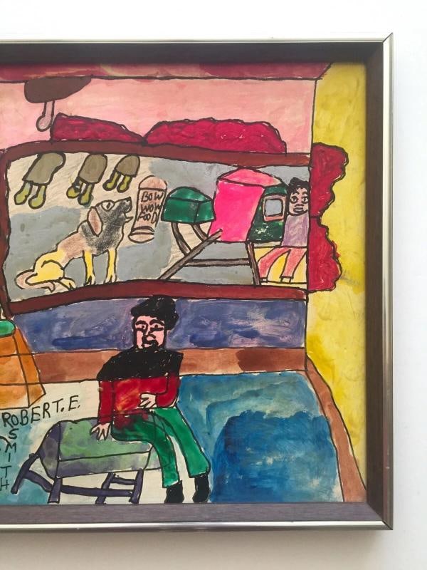 ROBERT E. SMITH RARE VINTAGE 20TH C. OUTSIDER FOLK ART ORIGINAL FRAMED PAINTING - 3