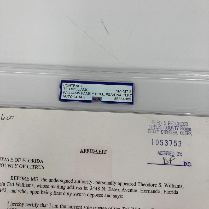 Ted Williams Full Name Signed Original Contract PSA DNA COA - 2