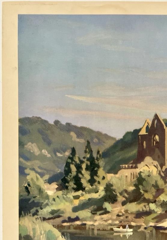 Original Vintage Poster THE ABBEYS OF BRITAIN British Travel Tourism LINEN - 2