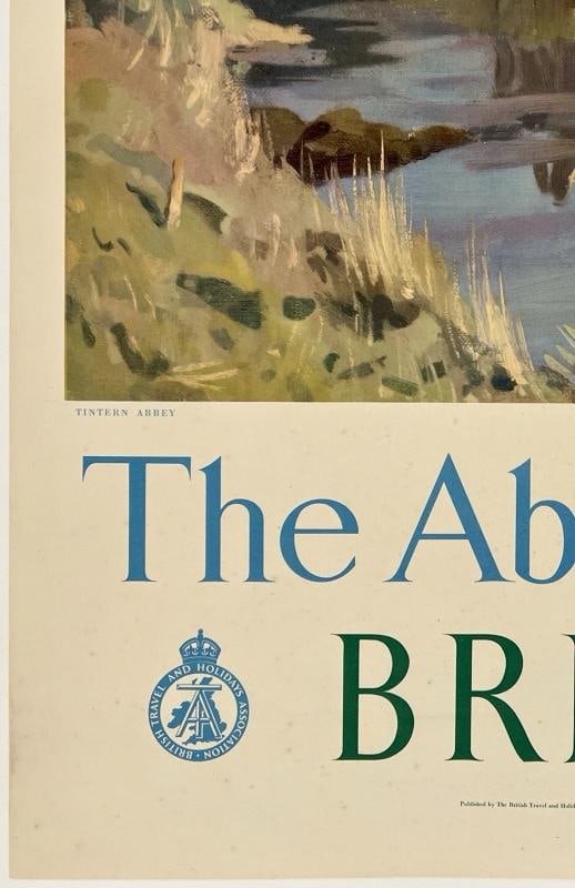 Original Vintage Poster THE ABBEYS OF BRITAIN British Travel Tourism LINEN - 4
