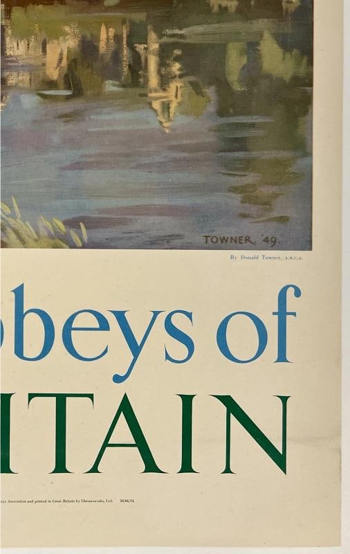 Original Vintage Poster THE ABBEYS OF BRITAIN British Travel Tourism LINEN - 5